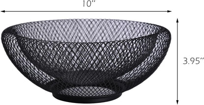 Metal Wire Woven Fruit Storage Bowl Basket for Kitchen, Large Black Mesh Fruit Stand, for Apple, Pineapple, Banana, Orange, Lemon, Pear, Strawberry, Watermelon (Black, Nomal)