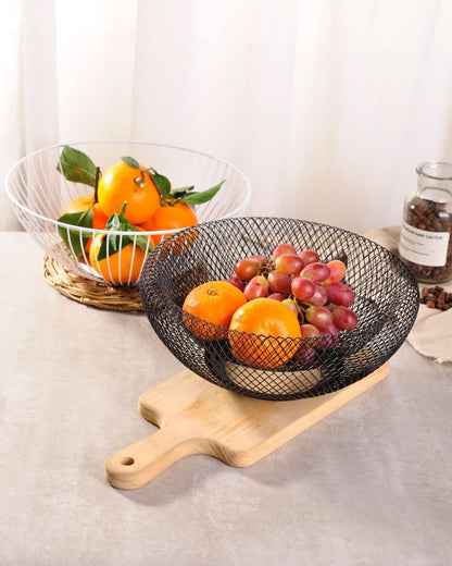 Metal Wire Woven Fruit Storage Bowl Basket for Kitchen, Large Black Mesh Fruit Stand, for Apple, Pineapple, Banana, Orange, Lemon, Pear, Strawberry, Watermelon (Black, Nomal)