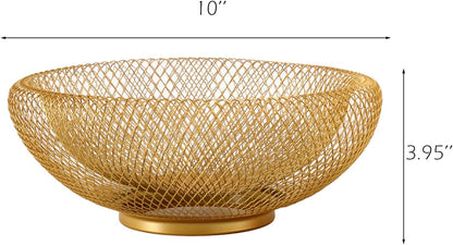Metal Wire Woven Fruit Storage Bowl Basket for Kitchen, Large Black Mesh Fruit Stand, for Apple, Pineapple, Banana, Orange, Lemon, Pear, Strawberry, Watermelon (Black, Nomal)