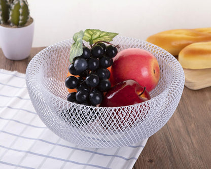 Metal Wire Woven Fruit Storage Bowl Basket for Kitchen, Large Black Mesh Fruit Stand, for Apple, Pineapple, Banana, Orange, Lemon, Pear, Strawberry, Watermelon (Black, Nomal)