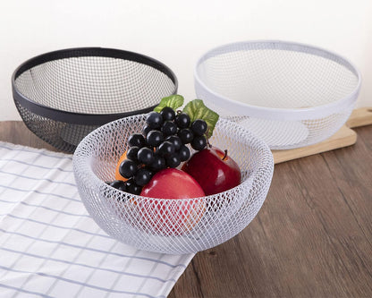 Metal Wire Woven Fruit Storage Bowl Basket for Kitchen, Large Black Mesh Fruit Stand, for Apple, Pineapple, Banana, Orange, Lemon, Pear, Strawberry, Watermelon (Black, Nomal)