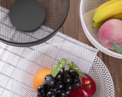 Metal Wire Woven Fruit Storage Bowl Basket for Kitchen, Large Black Mesh Fruit Stand, for Apple, Pineapple, Banana, Orange, Lemon, Pear, Strawberry, Watermelon (Black, Nomal)