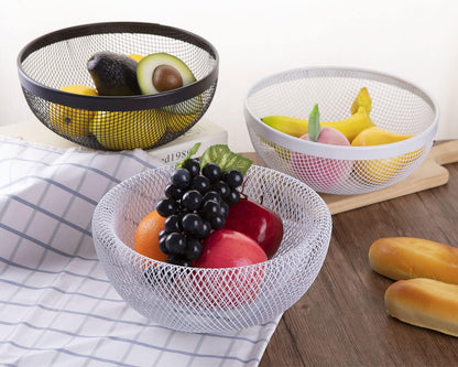 Metal Wire Woven Fruit Storage Bowl Basket for Kitchen, Large Black Mesh Fruit Stand, for Apple, Pineapple, Banana, Orange, Lemon, Pear, Strawberry, Watermelon (Black, Nomal)