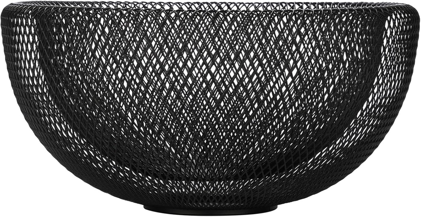 Metal Wire Woven Fruit Storage Bowl Basket for Kitchen, Large Black Mesh Fruit Stand, for Apple, Pineapple, Banana, Orange, Lemon, Pear, Strawberry, Watermelon (Black, Nomal)