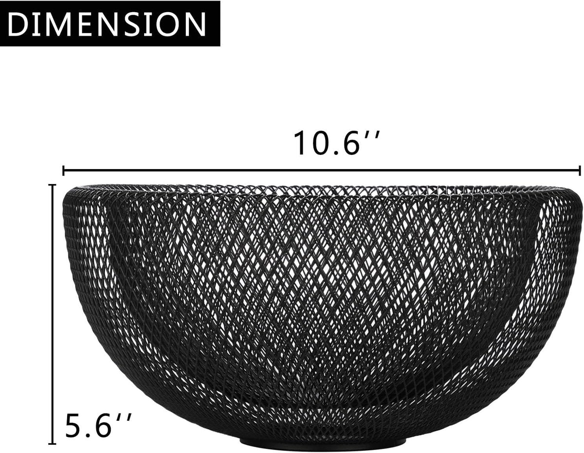 Metal Wire Woven Fruit Storage Bowl Basket for Kitchen, Large Black Mesh Fruit Stand, for Apple, Pineapple, Banana, Orange, Lemon, Pear, Strawberry, Watermelon (Black, Nomal)