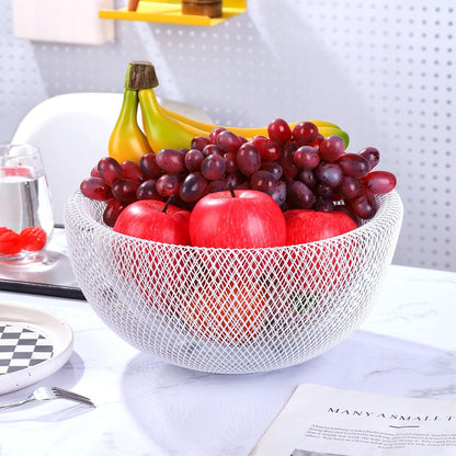 Metal Wire Woven Fruit Storage Bowl Basket for Kitchen, Large Black Mesh Fruit Stand, for Apple, Pineapple, Banana, Orange, Lemon, Pear, Strawberry, Watermelon (Black, Nomal)