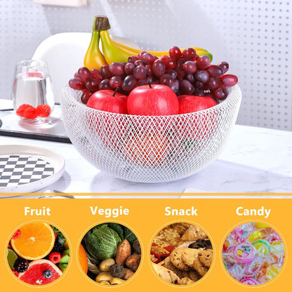 Metal Wire Woven Fruit Storage Bowl Basket for Kitchen, Large Black Mesh Fruit Stand, for Apple, Pineapple, Banana, Orange, Lemon, Pear, Strawberry, Watermelon (Black, Nomal)