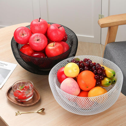 Metal Wire Woven Fruit Storage Bowl Basket for Kitchen, Large Black Mesh Fruit Stand, for Apple, Pineapple, Banana, Orange, Lemon, Pear, Strawberry, Watermelon (Black, Nomal)