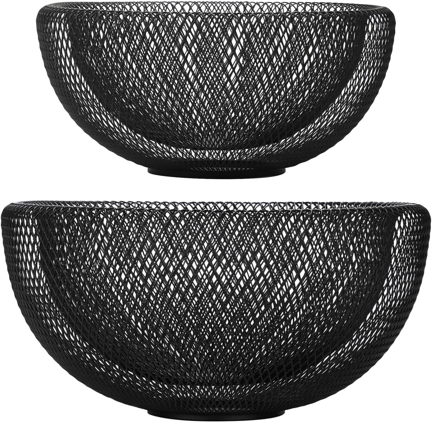 Metal Wire Woven Fruit Storage Bowl Basket for Kitchen, Large Black Mesh Fruit Stand, for Apple, Pineapple, Banana, Orange, Lemon, Pear, Strawberry, Watermelon (Black, Nomal)