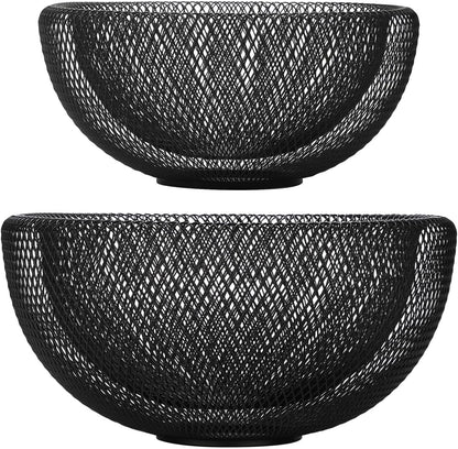 Metal Wire Woven Fruit Storage Bowl Basket for Kitchen, Large Black Mesh Fruit Stand, for Apple, Pineapple, Banana, Orange, Lemon, Pear, Strawberry, Watermelon (Black, Nomal)