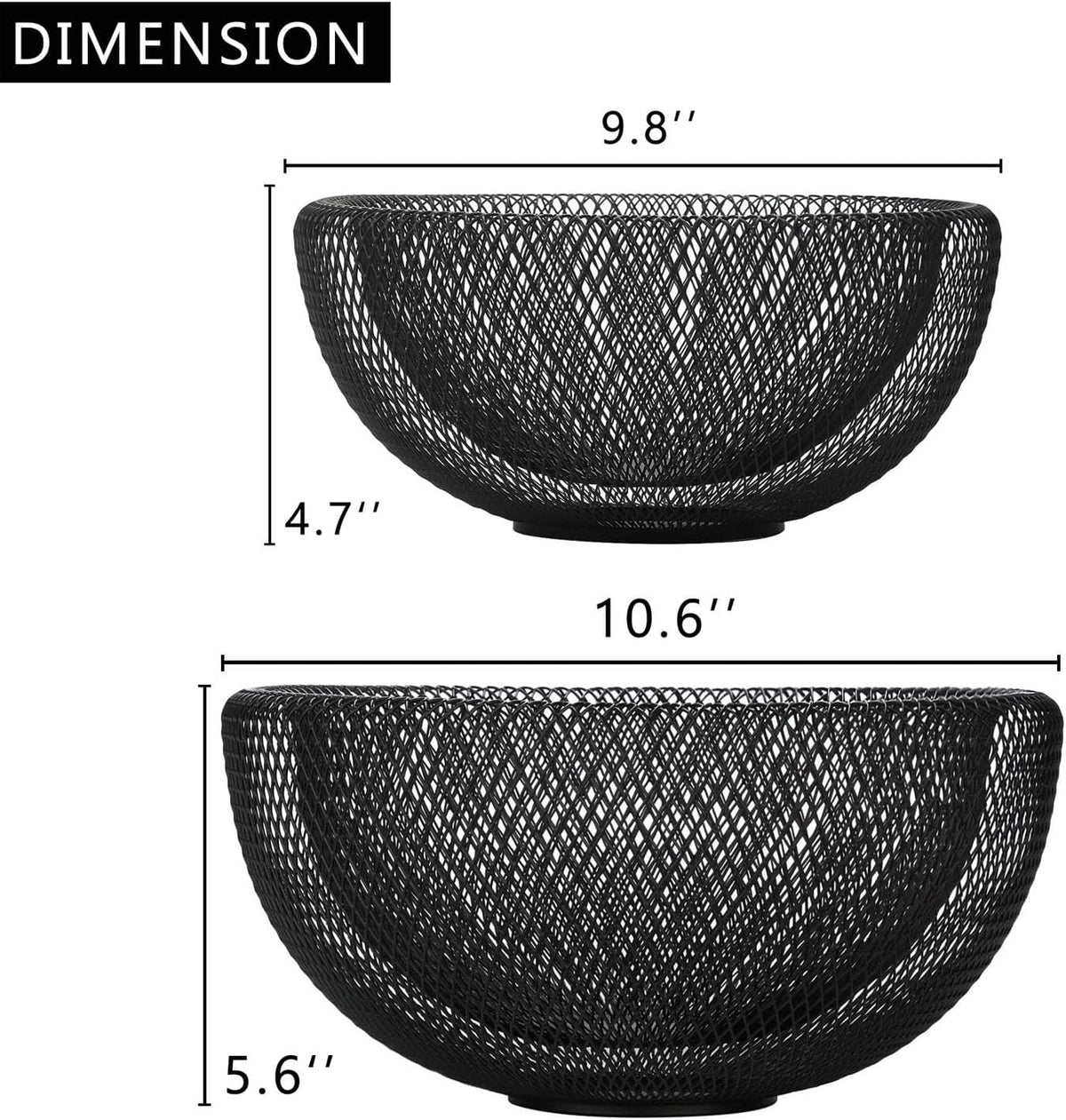 Metal Wire Woven Fruit Storage Bowl Basket for Kitchen, Large Black Mesh Fruit Stand, for Apple, Pineapple, Banana, Orange, Lemon, Pear, Strawberry, Watermelon (Black, Nomal)