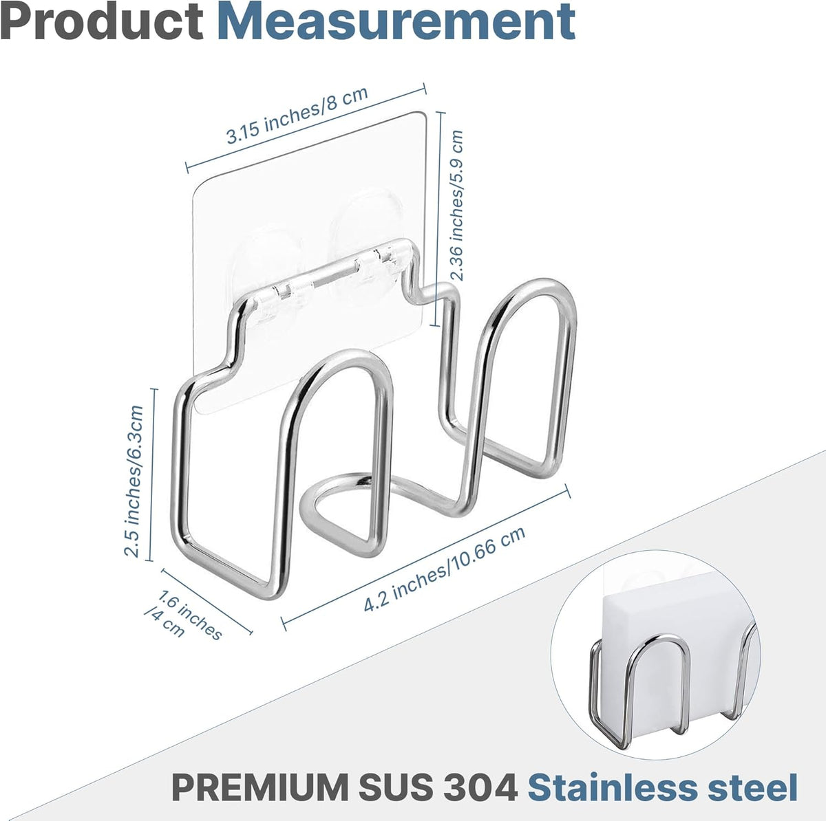 Kitchen Sink Sponge Holder, Rustproof SUS304 Stainless Steel | Sink Caddy for Sponges, Scrubbers, Soap. No Drilling, Adhesive, Compact sponge caddy, Kitchen Sink Accessories