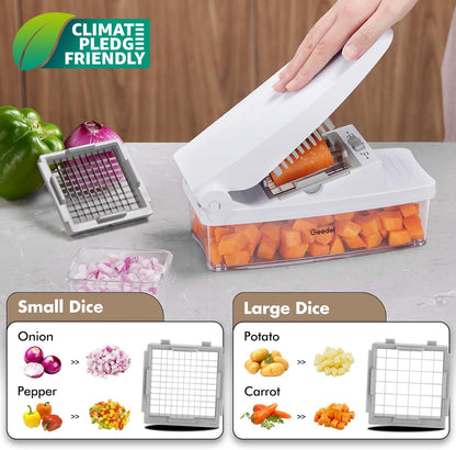 Vegetable Chopper with Container, 4 in 1 Food Chopper Veggie Slicer | Onion Chopper, 420 Stainless Steel, Safety Lock, Dishwasher Safe, No BPA, Cleaning Brush Included, for Vegetables, Cheese
