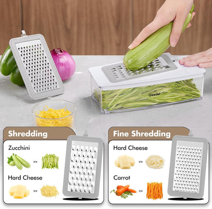 Vegetable Chopper with Container, 4 in 1 Food Chopper Veggie Slicer | Onion Chopper, 420 Stainless Steel, Safety Lock, Dishwasher Safe, No BPA, Cleaning Brush Included, for Vegetables, Cheese