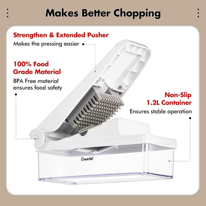 Vegetable Chopper with Container, 4 in 1 Food Chopper Veggie Slicer | Onion Chopper, 420 Stainless Steel, Safety Lock, Dishwasher Safe, No BPA, Cleaning Brush Included, for Vegetables, Cheese