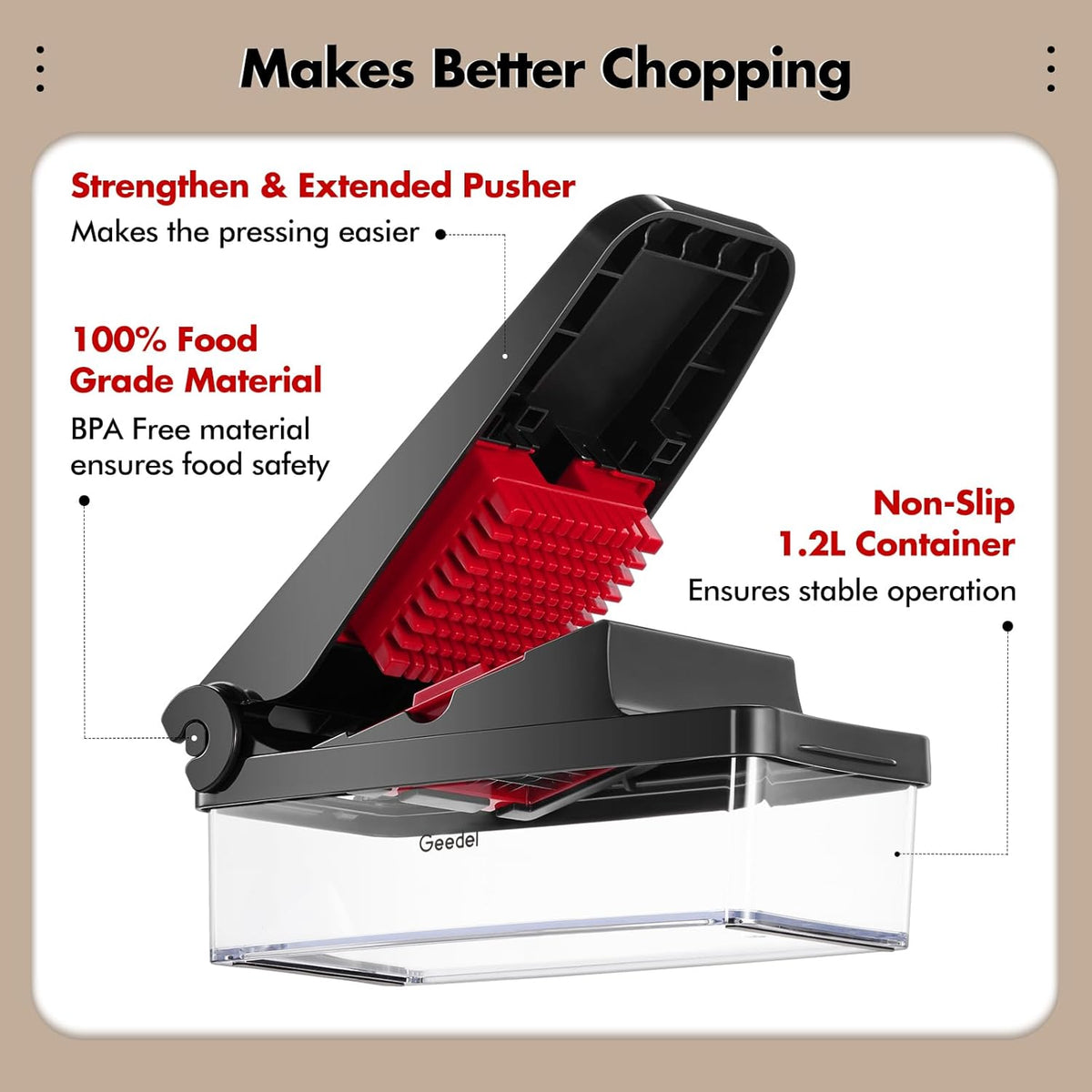 Vegetable Chopper with Container, 4 in 1 Food Chopper Veggie Slicer | Onion Chopper, 420 Stainless Steel, Safety Lock, Dishwasher Safe, No BPA, Cleaning Brush Included, for Vegetables, Cheese
