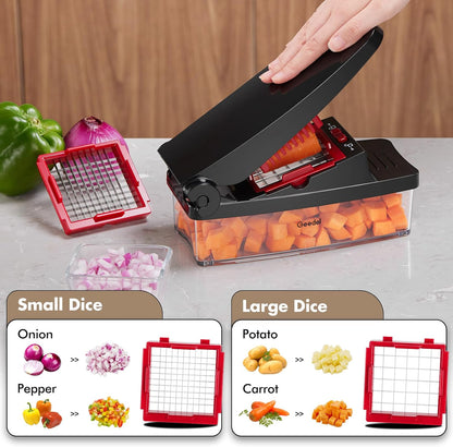 Vegetable Chopper with Container, 4 in 1 Food Chopper Veggie Slicer | Onion Chopper, 420 Stainless Steel, Safety Lock, Dishwasher Safe, No BPA, Cleaning Brush Included, for Vegetables, Cheese