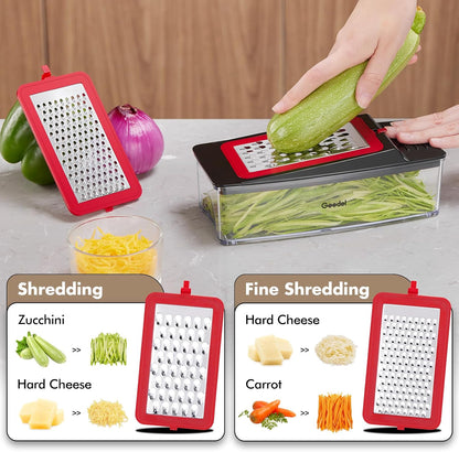 Vegetable Chopper with Container, 4 in 1 Food Chopper Veggie Slicer | Onion Chopper, 420 Stainless Steel, Safety Lock, Dishwasher Safe, No BPA, Cleaning Brush Included, for Vegetables, Cheese