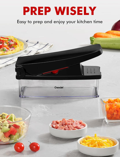 Vegetable Chopper with Container, 4 in 1 Food Chopper Veggie Slicer | Onion Chopper, 420 Stainless Steel, Safety Lock, Dishwasher Safe, No BPA, Cleaning Brush Included, for Vegetables, Cheese