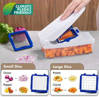 Vegetable Chopper with Container, 4 in 1 Food Chopper Veggie Slicer | Onion Chopper, 420 Stainless Steel, Safety Lock, Dishwasher Safe, No BPA, Cleaning Brush Included, for Vegetables, Cheese