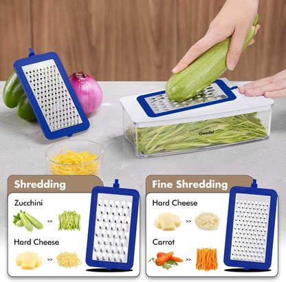 Vegetable Chopper with Container, 4 in 1 Food Chopper Veggie Slicer | Onion Chopper, 420 Stainless Steel, Safety Lock, Dishwasher Safe, No BPA, Cleaning Brush Included, for Vegetables, Cheese
