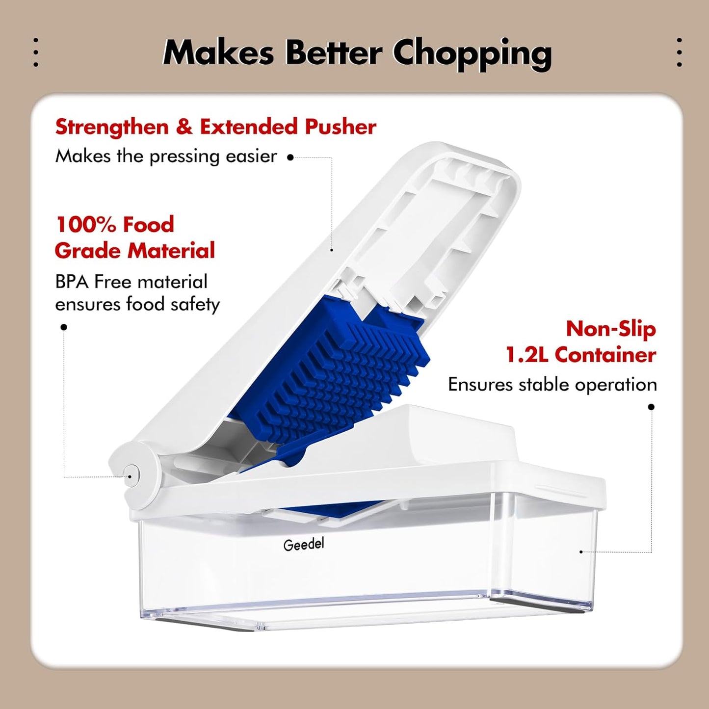 Vegetable Chopper with Container, 4 in 1 Food Chopper Veggie Slicer | Onion Chopper, 420 Stainless Steel, Safety Lock, Dishwasher Safe, No BPA, Cleaning Brush Included, for Vegetables, Cheese