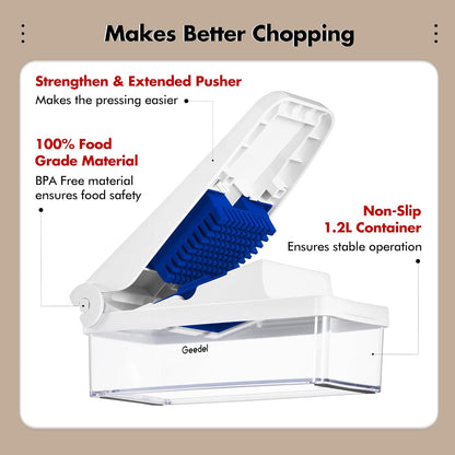 Vegetable Chopper with Container, 4 in 1 Food Chopper Veggie Slicer | Onion Chopper, 420 Stainless Steel, Safety Lock, Dishwasher Safe, No BPA, Cleaning Brush Included, for Vegetables, Cheese