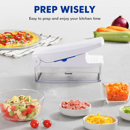 Vegetable Chopper with Container, 4 in 1 Food Chopper Veggie Slicer | Onion Chopper, 420 Stainless Steel, Safety Lock, Dishwasher Safe, No BPA, Cleaning Brush Included, for Vegetables, Cheese