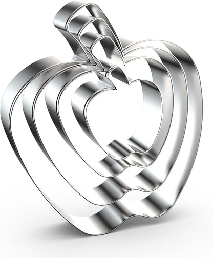 Apple Cookie Cutter Set Large Small Mini - 5 inch, 4 inch, 3 inch, 2 inch - 4 Piece Fruit Cookie Cutters Shapes Fondant Biscuit Clay Mold- Stainless Steel