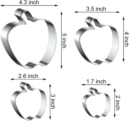 Apple Cookie Cutter Set Large Small Mini - 5 inch, 4 inch, 3 inch, 2 inch - 4 Piece Fruit Cookie Cutters Shapes Fondant Biscuit Clay Mold- Stainless Steel
