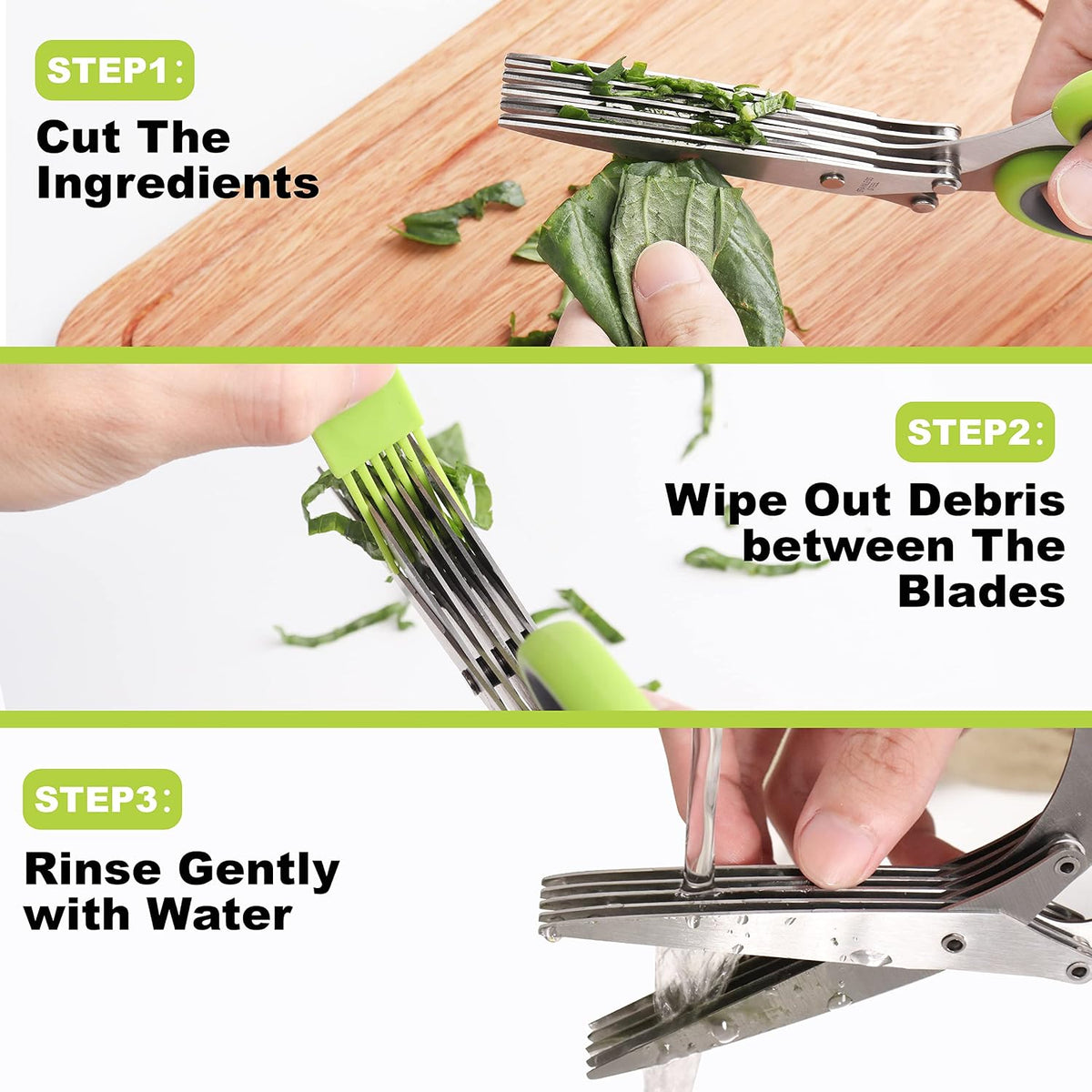 Herb Scissors, Premium Stainless Steel 5 Blade Kitchen Salad Scissors Dishwasher Safe, Sharp and Convenient 5 Blade with Safety Cover, Herb Stripping Tool and Cleaning Comb