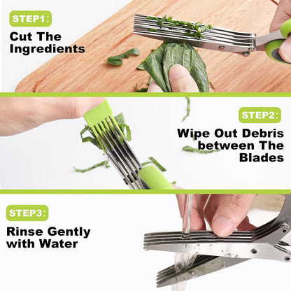 Herb Scissors, Premium Stainless Steel 5 Blade Kitchen Salad Scissors Dishwasher Safe, Sharp and Convenient 5 Blade with Safety Cover, Herb Stripping Tool and Cleaning Comb