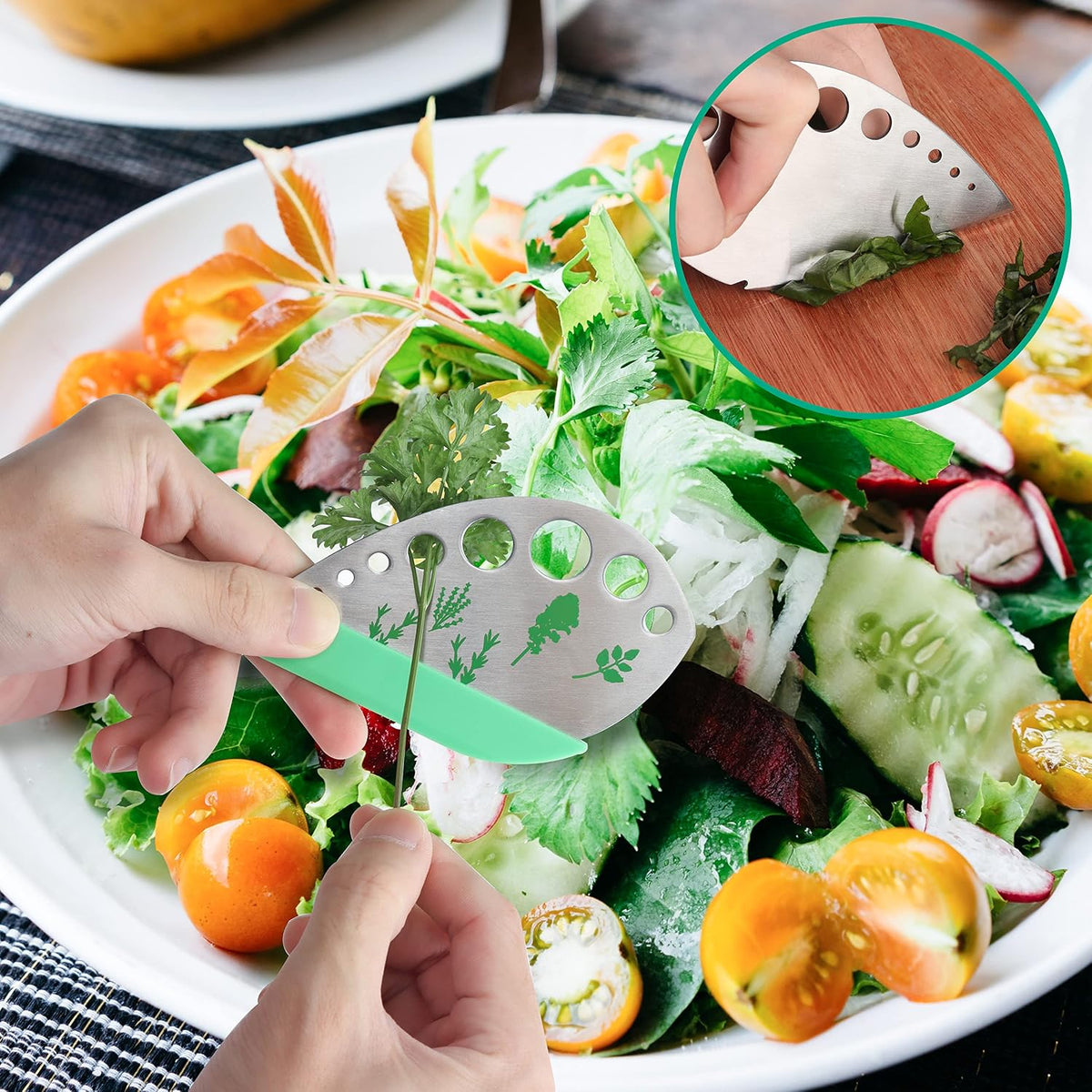 Herb Scissors, Premium Stainless Steel 5 Blade Kitchen Salad Scissors Dishwasher Safe, Sharp and Convenient 5 Blade with Safety Cover, Herb Stripping Tool and Cleaning Comb