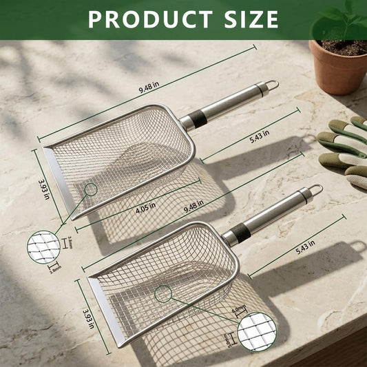2 Pack Soil Sifter for Gardening, Stainless Steel Handle | Rust-Proof Garden Tool for Landscaping, Soil Prep. 3.8mm/5mm Mesh for Compost, Sand, Dirt, Rock,Two Sifters, No Swapping