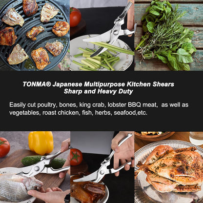 TONMA Kitchen Scissors for Food [Made in Japan] All-Purpose Kitchen Shears | 100% Japanese High Carbon Steel, Ultra-Sharp 4.0 mm Thickened Blades, Effortless Cutting, Ergonomic Ambidextrous
