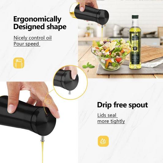 Black Oil And Vinegar Dispenser Set - 2 Pack Oil Dispenser Bottle for Kitchen with No-Drip - Black Kitchen Decor and Accessories for Home Restaurants Weddings