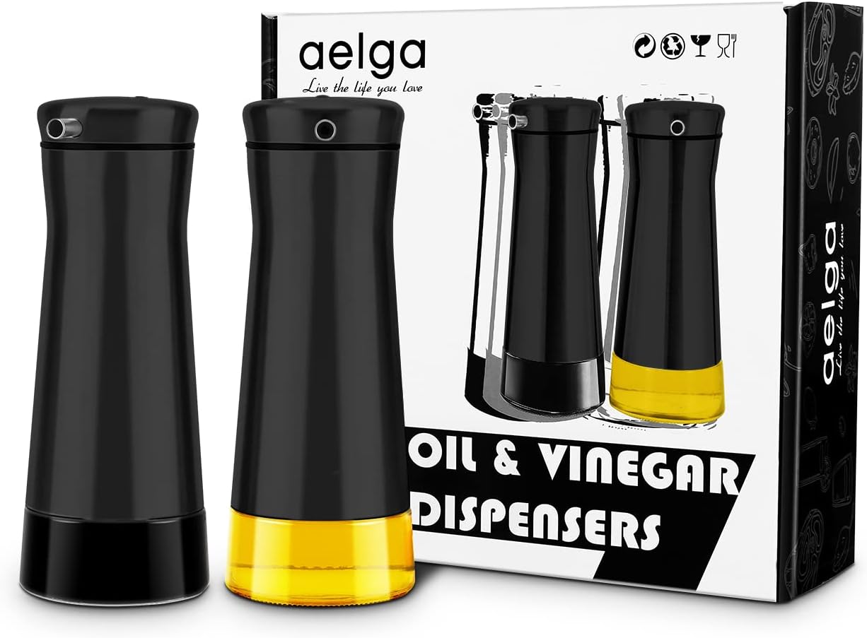 Black Oil And Vinegar Dispenser Set - 2 Pack Oil Dispenser Bottle for Kitchen with No-Drip - Black Kitchen Decor and Accessories for Home Restaurants Weddings