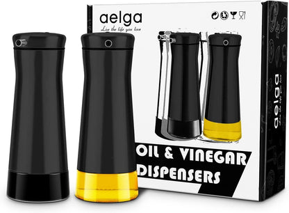 Black Oil And Vinegar Dispenser Set - 2 Pack Oil Dispenser Bottle for Kitchen with No-Drip - Black Kitchen Decor and Accessories for Home Restaurants Weddings