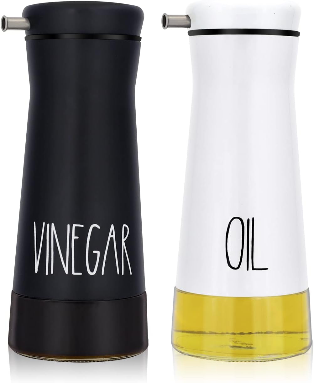 Black Oil And Vinegar Dispenser Set - 2 Pack Oil Dispenser Bottle for Kitchen with No-Drip - Black Kitchen Decor and Accessories for Home Restaurants Weddings
