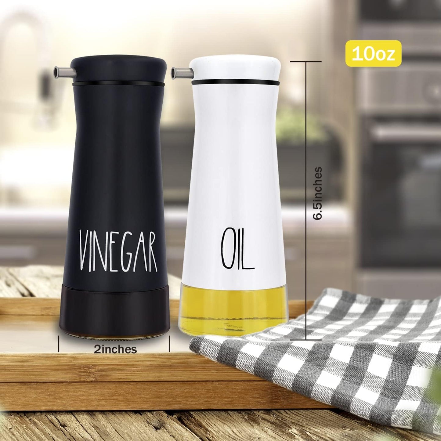 Black Oil And Vinegar Dispenser Set - 2 Pack Oil Dispenser Bottle for Kitchen with No-Drip - Black Kitchen Decor and Accessories for Home Restaurants Weddings