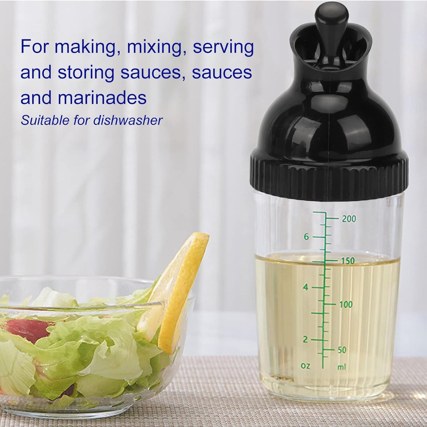 Salad Dressing Shaker 200ml Leakproof ABS-PP Seal for Soy Sauce Vinaigrette Oil Vinegar, One-Hand Flip Pour Operation, Home Kitchen, Office Fridge, Picnics