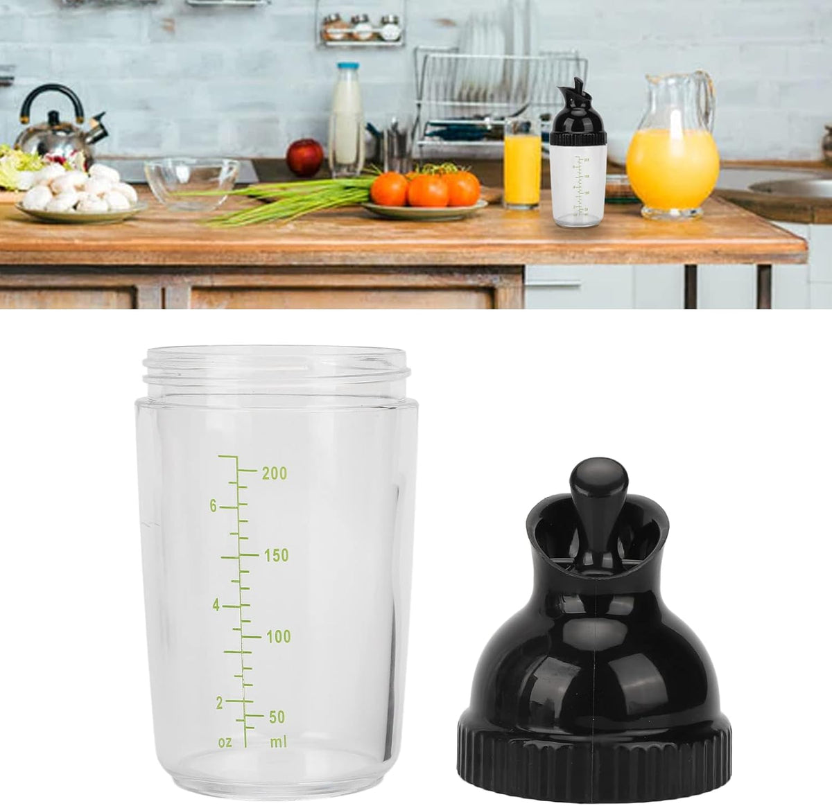 Salad Dressing Shaker 200ml Leakproof ABS-PP Seal for Soy Sauce Vinaigrette Oil Vinegar, One-Hand Flip Pour Operation, Home Kitchen, Office Fridge, Picnics