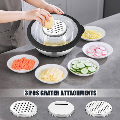 Mixing Bowl with Colander, 4-1 Bowl with Lids & 3Pcs Nesting Graters