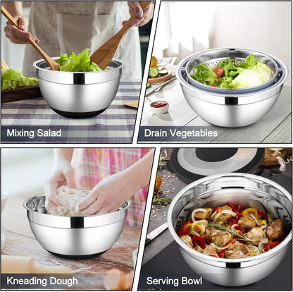 Mixing Bowl with Colander, 4-1 Bowl with Lids & 3Pcs Nesting Graters