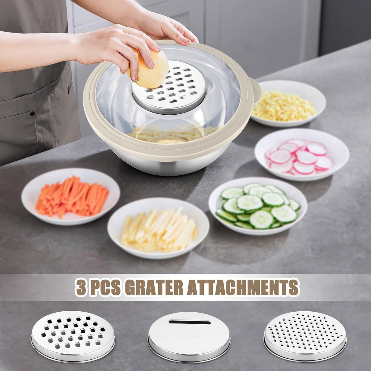 Mixing Bowl with Colander, 4-1 Bowl with Lids & 3Pcs Nesting Graters