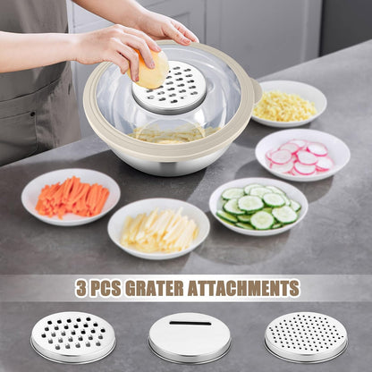 Mixing Bowl with Colander, 4-1 Bowl with Lids & 3Pcs Nesting Graters