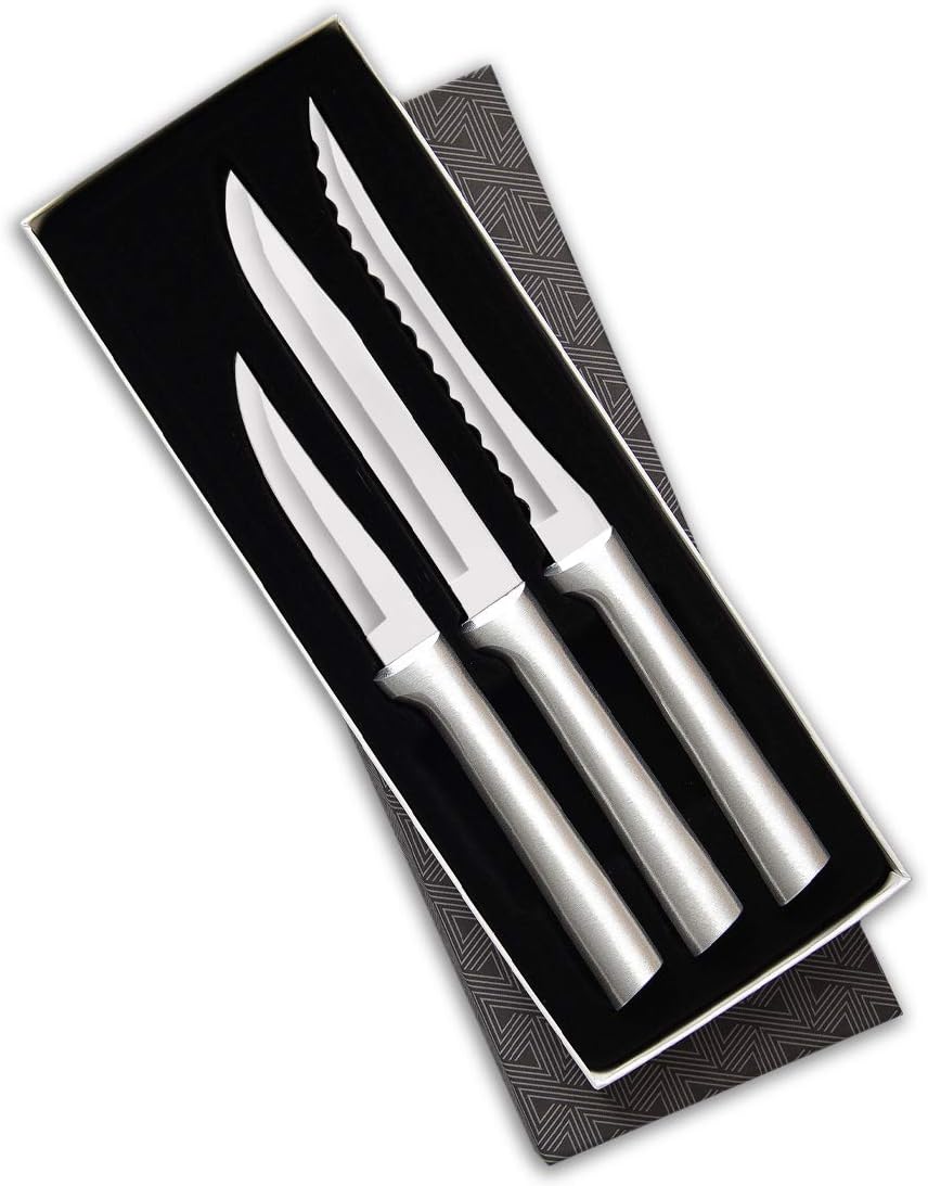 Cooking Essentials Gift Set (S49), Silver Handle | 3-Piece Knife Set , Stainless Steel Blade, Silver Cast Aluminum Handle