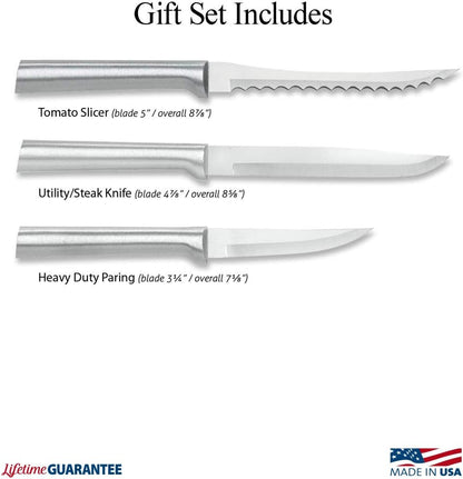 Cooking Essentials Gift Set (S49), Silver Handle | 3-Piece Knife Set , Stainless Steel Blade, Silver Cast Aluminum Handle