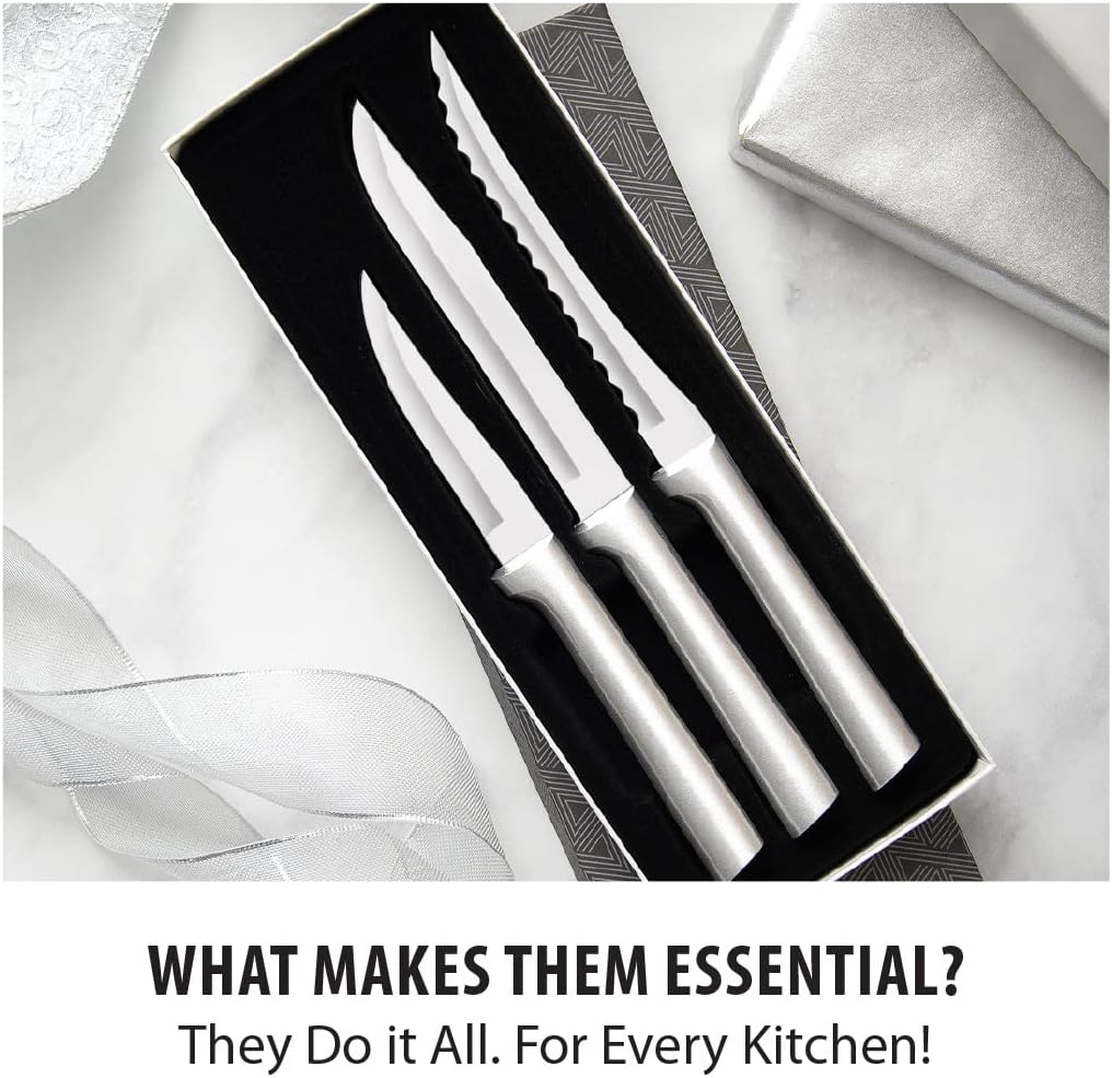 Cooking Essentials Gift Set (S49), Silver Handle | 3-Piece Knife Set , Stainless Steel Blade, Silver Cast Aluminum Handle