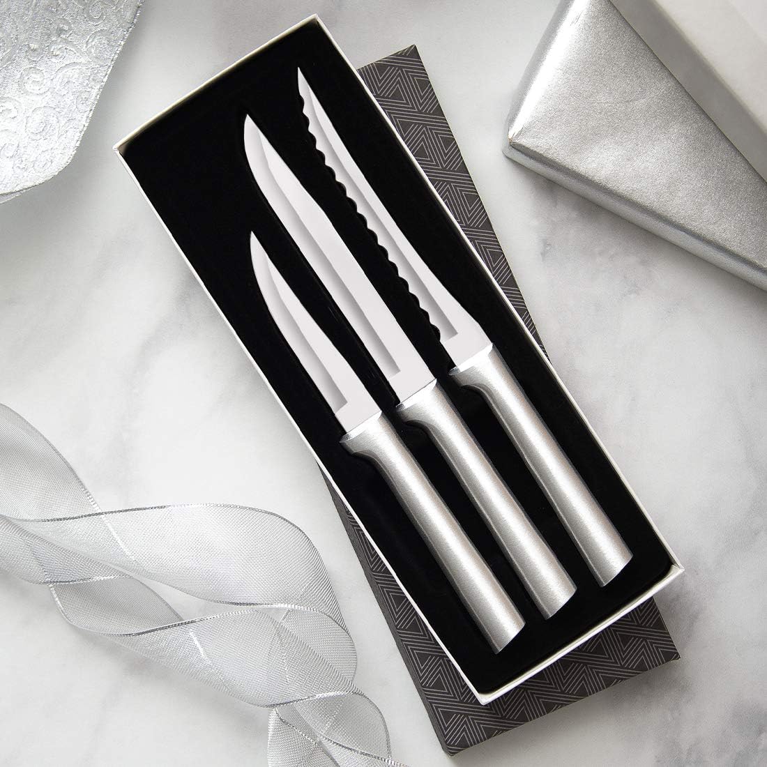 Cooking Essentials Gift Set (S49), Silver Handle | 3-Piece Knife Set , Stainless Steel Blade, Silver Cast Aluminum Handle